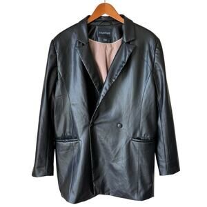 Wildfang Black Faux Leather Blazer with Blush Lining